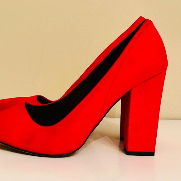 ASOS Almond Toe Faux Suede Pumps in Candy Apple Red Size 9W - Picture 4 of 6
